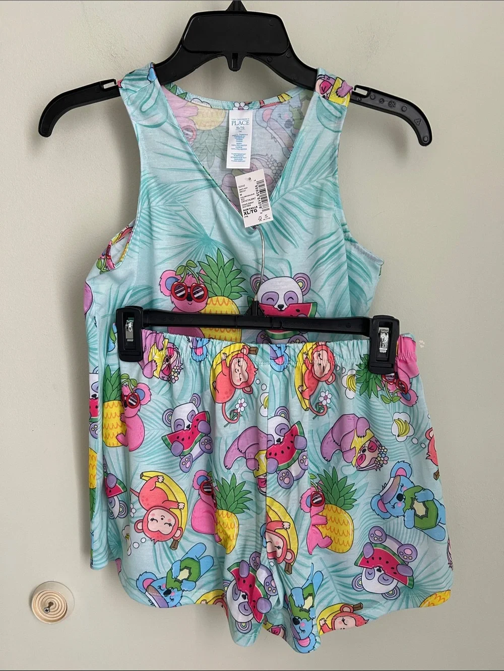 The Children's Place Mint Tropical Animal Pajama Tank and Shorts Set